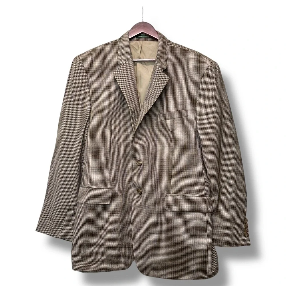 Vintage Lauren Ralph Lauren Men 44‎ Wool Houndstooth Sport Coat Blazer Academia